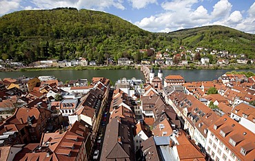 North view with the old bridge gate, Neckar, Heidelberg, Baden-Wuerttemberg, Germany, Europe