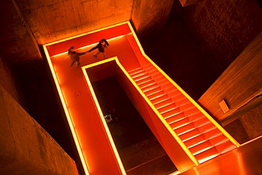 On the stairs of former coal washing plant in the colliery Zeche Zollverein, now Ruhr Museum, UNESCO World Cultural Heritage, Essen, North Rhine-Westphalia, Germany, Europe