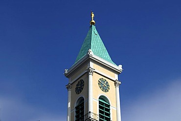 Tower of the Protestant church, consecrated in 1816, architect Friedrich Weinbrenner, Karl-Friedrich Str 13, Karlsruhe, Baden-Wuerttemberg, Germany, Europe