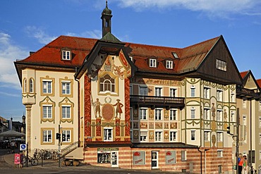 Facade of the Marienstift with Lueftlmalerei traditional murals, Kapellengasteig, Bad Toelz, Upper Bavaria, Germany, Europe