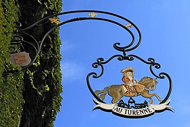 Sign of Au Turenne restaurant, 14 rue Grenouillere, Turckheim, Alsace, France, Europe