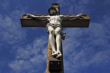 Large crucifix at the cemetery, Kaysersberg, Alsace, France, Europe