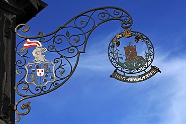 Le Haut-Ribeaupierre, restaurant sign, Route de Bergheim 1, Ribeauville, Alsace, France, Europe