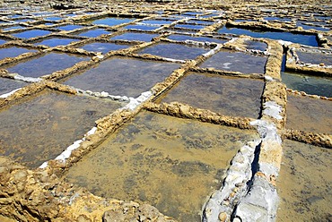 Salt works, rocky coast with salines, Xwejni Bay, Marsalforn, Gozo Island, Republic of Malta, Mediterranean Sea, Europe