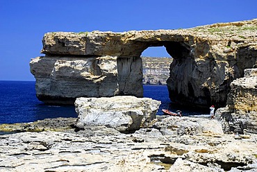 Rocky coast, Azure Window at Dwejra Point, Island of Gozo, Malta, Mediterranean, Europe