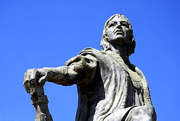 Christopher Columbus statue at the monastery Monasterio de la Rabida, Palos de la Frontera, Costa de la Luz, Huelva region, Andalucia, Spain, Europe