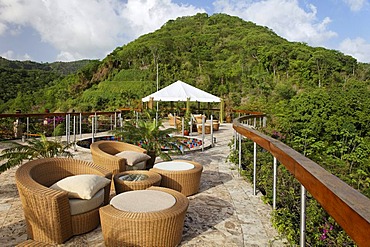 Roof terrace, Dedon, furniture, natural stone floor, hemisphere, rain forrest, unique, Jade Mountain luxury hotel, Saint Lucia, Windward Islands, Lesser Antilles, Caribbean, Caribbean Sea