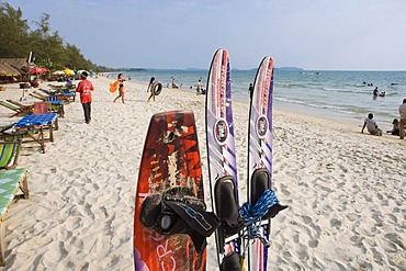 Water skiing on Ochheuteal Beach, Sihanoukville, Cambodia, Indochina, Southeast Asia