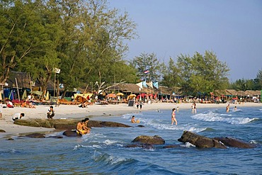 Tourists on the beach, Ochheuteal Beach, Sihanoukville, Cambodia, Indochina, Southeast Asia