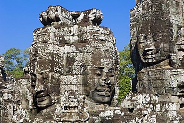 Stone face of Bodhisattva Lokeshvara, Bayon Temple, Angkor temples, Siem Reap, Cambodia, Indochina, Southeast Asia