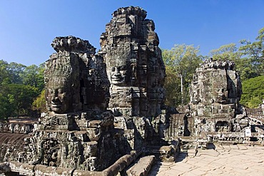 Stone face of Bodhisattva Lokeshvara, Bayon Temple, Angkor temples, Siem Reap, Cambodia, Indochina, Southeast Asia