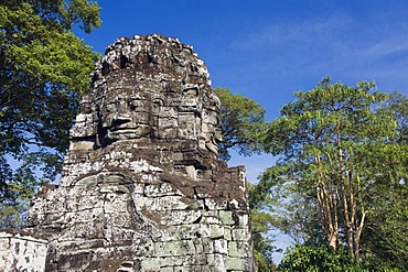 Stone face of Bodhisattva Lokeshvara, Bayon Temple, Angkor temples, Siem Reap, Cambodia, Indochina, Southeast Asia