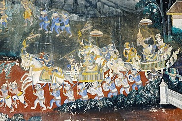 Ramayana painting in the Royal Palace, Phnom Penh, Cambodia, Indochina, Southeast Asia, Asia