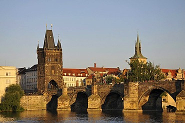 Evening atmosphere, Charles Bridge, Old Town, Prague, Czech Republic, Europe