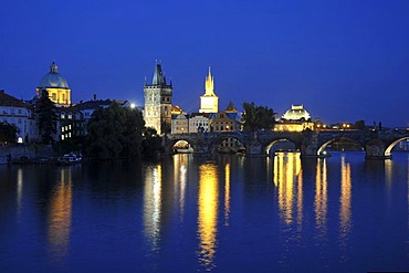 Blue Hour, Charles Bridge, Old Town, Prague, Czech Republic, Europe