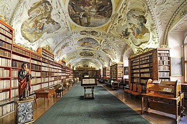 Very old books, library, hall of theology, Strahov Monastery, Hrad&any, Castle District, Prague, Czech Republic, Europe