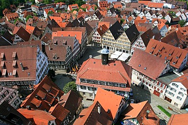 View from the tower of the Stiftskirche church on the marketplace, Herrenberg, Boeblingen county, Baden-Wuerttemberg, Germany, Europe