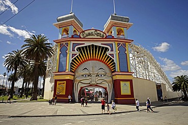 Entrance to the Luna Park amusement park in St. Kilda, Melbourne, Victoria, Australia