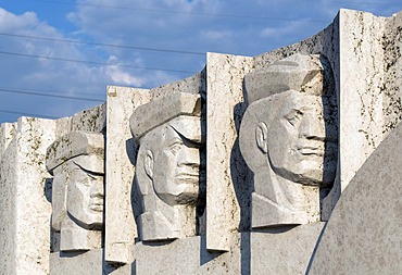 Detail of wall relief, white Heroes of Peoples' Power memorial, Statue Park, Memento Park, Szoborpark, Budapest, Hungary, Europe