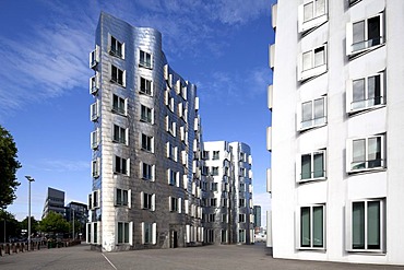 Neuer Zollhof building in the Medienhafen media harbour, Frank O. Gehry, Gehrybauten, Duesseldorf, North Rhine-Westphalia, Germany, Europe