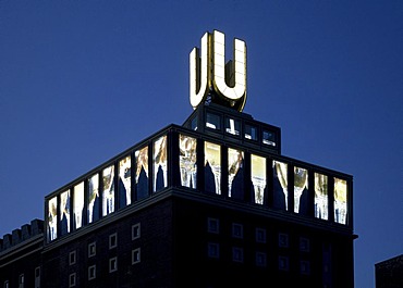 Dortmunder U landmark, U-Turm building of the former Union Brauerei brewery, future arts and culture center, video installation, Dortmund, Ruhrgebiet region, North Rhine-Westphalia, Germany, Europe