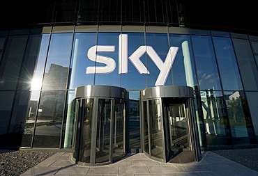 Entrance of the new Sky Deutschland AG, Medienallee 26, Unterfoehring, Bavaria, Germany, Europe