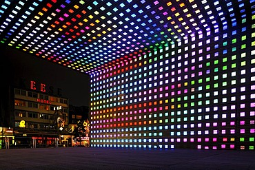 Neon stage lighting at the Reeperbahn in St. Pauli district, the entertainment and red light district in Hamburg, Hamburg, Germany, Europe