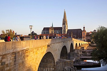 Stone Bridge, Regensburg Cathedral of Saint Peter, Regensburg, Bavaria, Germany, Europe