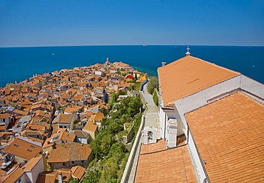 View from the town walls, Piran, Slovenia, Europe