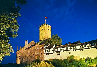 Wartburg castle at night, Eisenach, Thuringia, Germany, Europe