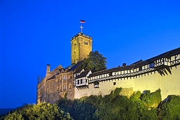 Wartburg castle at night, Eisenach, Thuringia, Germany, Europe