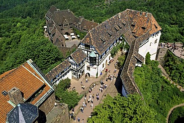 View from the castle tower, Wartburg castle, Eisenach, Thuringia, Germany, Europe