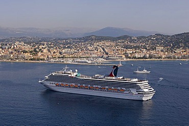 Aerial view, cruise ship off Cannes, France, Cote d'Azur, Europe