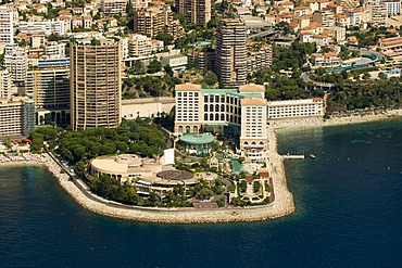 Aerial view, Monte Carlo Bay Hotel and Sporting Club Casino, Monaco, Cote d'Azur, Europe