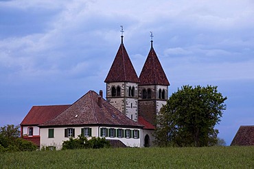 Church of St. Peter and Paul in the evening light, Reichenau island, Lake Constance, Black Forest, Baden-Wuerttemberg, Germany, Europe