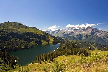 Garichti Reservoir with Glaernisch Mountain, Canton of Glarus, Switzerland, Europe