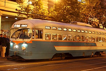 Evening with a historic tram on Market Street in San Francisco, California, USA, North America