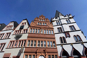 The Steipe and the Red House in Hautpmarkt square, Trier, Rhineland-Palatinate, Germany, Europe