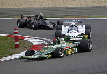 Race of the historic Formula 1 cars, in front Sidney Hole in the Lotus 80 from 1980, Oldtimer-Grand-Prix 2010 for vintage cars at the Nurburgring race track, Rhineland-Palatinate, Germany, Europe