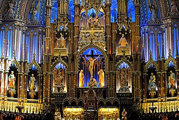 The altar area of the Basilica of Notre Dame in the old town of Montreal, Quebec, Canada