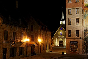 Place Royal square and the Eglise Notre-Dame-des-Victoires church in the historic old town of Quebec City, Quebec, Canada