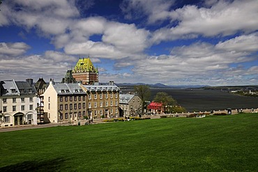 View towards Chateau Frontenac, the harbour and the St. Lawrence River, Quebec City, Quebec, Canada