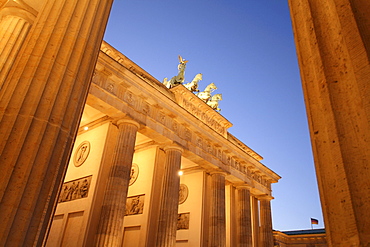 Illuminated Brandenburg Gate at night, Berlin, Germany, Europe