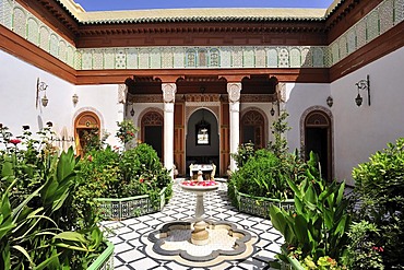 Riad, a traditional townhouse with an inner courtyard with a fountain, Marrakech, Morocco, Africa