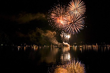 Fireworks at Tegernsee lake, Bad Wiessee, Bavaria, Germany, Europe