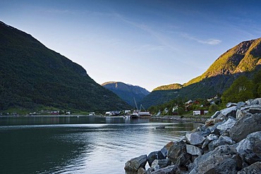 The village of Skjolden at the northern end of the Lustrafjord, Norway, Scandinavia, Europe