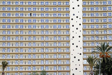 Facade, windows, hotels, skyscrapers, construction boom, Benidorm, Costa Blanca, Alicante province, Spain, Europe