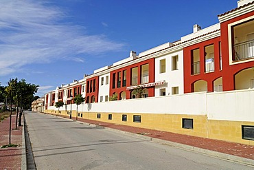 Colorful row houses, street, residential neighbourhood, village Jesus Pobre, Javea, Costa Blanca, Alicante province, Spain, Europe