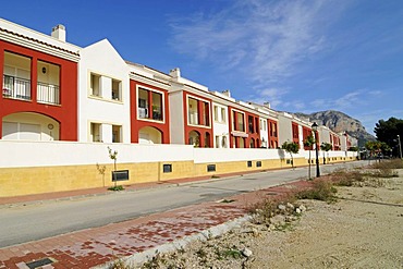 Colorful row houses, street, residential neighbourhood, village Jesus Pobre, Javea, Costa Blanca, Alicante province, Spain, Europe