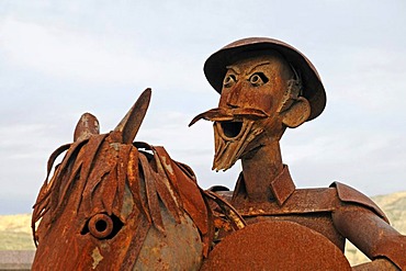 Don Quixote, metal sculpture, rust, Gata de Gorgos, Javea, Costa Blanca, Alicante province, Spain, Europe